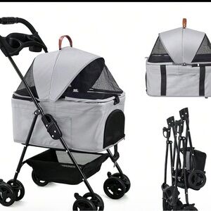 Gray Pet Stroller with Mesh Canopy